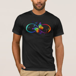 Lebhafte Unendlichkeit mit Regenbogenschmetterling T-Shirt