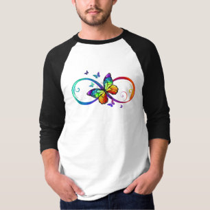 Lebhafte Unendlichkeit mit Regenbogenschmetterling T-Shirt