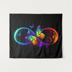 Lebhafte Unendlichkeit mit Regenbogenschmetterling Wandteppich