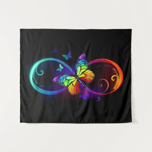 Lebhafte Unendlichkeit mit Regenbogenschmetterling Wandteppich (Vorderseite (Horizontal))