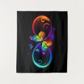 Lebhafte Unendlichkeit mit Regenbogenschmetterling Wandteppich (Vorderseite)