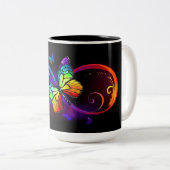 Lebhafte Unendlichkeit mit Regenbogenschmetterling Zweifarbige Tasse (VorderseiteRechts)