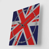 Lebhafte Unionsbuchse auf Carbon Fibre Style Print Quadratische Wanduhr (Winkel)