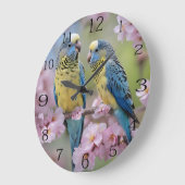 "Lebhafte Unternehmen: Blaue und gelbe Budgien" Große Wanduhr (Winkel)