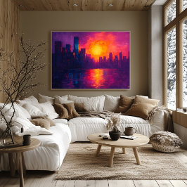Lebhafte Urban Sunset Fauvist Leinwand - Stadtbild Poster
