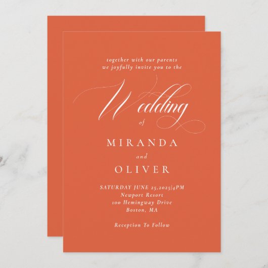 Lebhafte Verona Sunset Script Einladung zur Hochze (Vorne/Hinten)