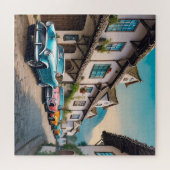 Lebhafte Vintage-Autos in einer gepflasterten Stra Puzzle (Horizontal)