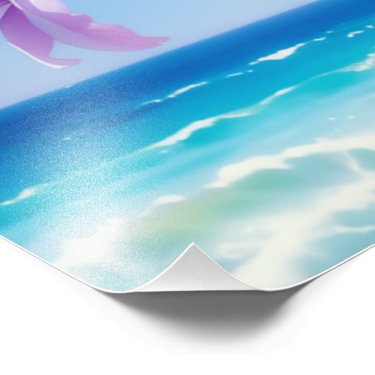 Lebhafte violette Blumen gegen die Ozeanwellen Fotodruck (Ecke)