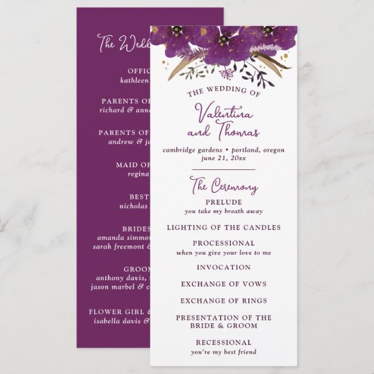 Lebhafte violette Blumen und goldene Glitzer Programm (Vorne/Hinten)