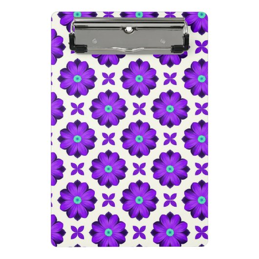 Lebhafte violette Blumen und Leaf-Motive Mini Klemmbrett (Vorderseite)