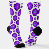 Lebhafte violette Blumen und Leaf-Motive Socken (Gewinkelt)