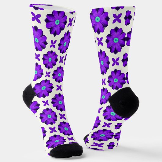 Lebhafte violette Blumen und Leaf-Motive Socken (Gewinkelt)