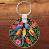 Lebhafte Vögel, die an blühenden Branchen festgeha Schlüsselanhänger (Vorderseite)