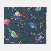 Lebhafte Vögel: Gouache Dark Elegance Fleecedecke (Vorderseite (Horizontal))