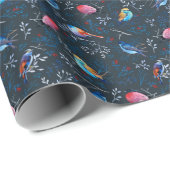 Lebhafte Vögel: Gouache Dark Elegance Geschenkpapier (Rolleneckpunkt)