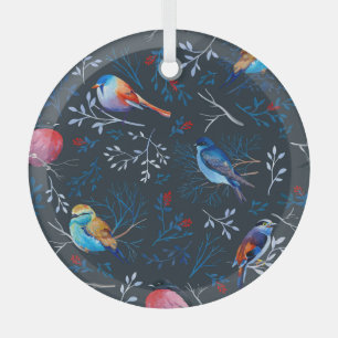 Lebhafte Vögel: Gouache Dark Elegance Ornament Aus Glas