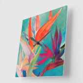 Lebhafte Vögel im Paradies Quadratische Wanduhr (Winkel)