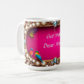 Lebhafte Vögel umgeben von Verzierten Juwelierrahm Kaffeetasse (Vorderseite Links)