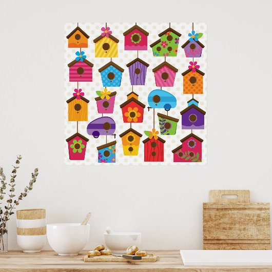 Lebhafte Vogelhäuser Poster (Küche)