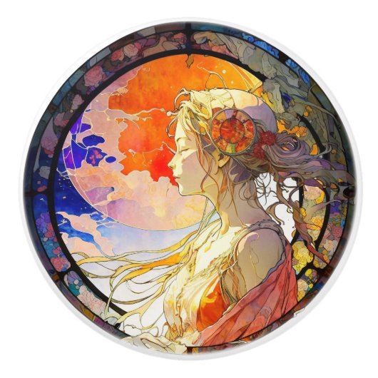 Lebhafte Wasserfarbe der Girl Keramik Knob Keramikknauf (Vorderseite)