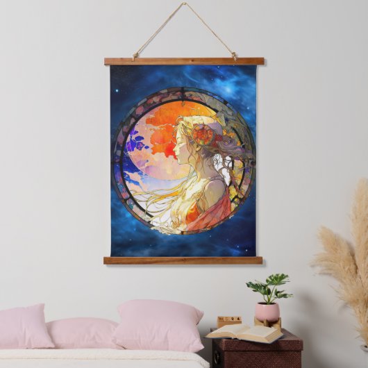 Lebhafte Wasserfarbe der Tapisserie der Girl Wall Wandteppich Mit Holzrahmen (Schlafzimmer)