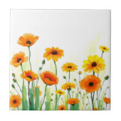 Lebhafte Wasserfarbe der Wiese mit Poppies Sonnenb Fliese (Vorderseite)