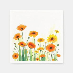 Lebhafte Wasserfarbe der Wiese mit Poppies Sonnenb Serviette