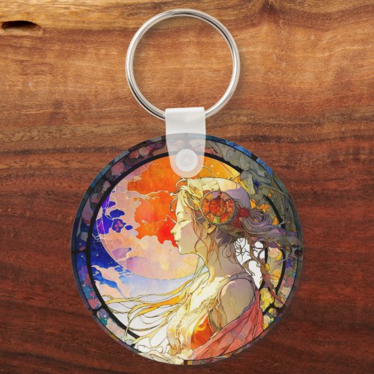 Lebhafte Wasserfarbe des Girl Round Schlüsselanhän Schlüsselanhänger (Rückseite)