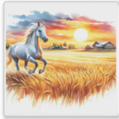 Lebhafte Wasserfarbe eines Pferdes bei Sonnenunter Aufkleber (Vorderseite)