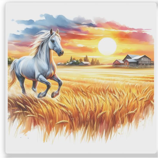 Lebhafte Wasserfarbe eines Pferdes bei Sonnenunter Aufkleber (Vorderseite)