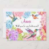 Lebhafte Wasserfarbe Hummingbird Bridesmaid Einladung (Vorderseite)