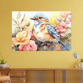Lebhafte Wasserfarben Bird Flora Art Inspiriert Leinwanddruck (Insitu (Wohnzimmer))