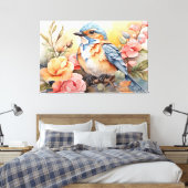 Lebhafte Wasserfarben Bird Flora Art Inspiriert Leinwanddruck (Insitu (Schlafzimmer))