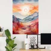 Lebhafte Wasserfarben Landschaft Kunstgewerbe druc Poster (Heimbüro)
