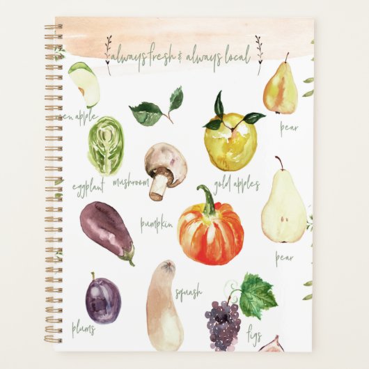 Lebhafte Wasserfarben Obst und Gemüse Rezept Planer (Vorderseite)