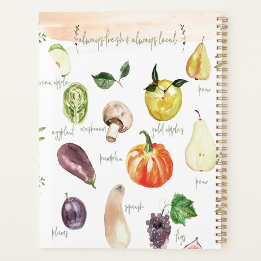 Lebhafte Wasserfarben Obst und Gemüse Rezept Planer (Rückseite)
