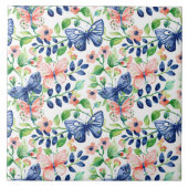 Lebhafte Wasserfarben Pink Blauer Blumenstrauß Fliese (Vorderseite)