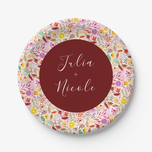 Lebhafte Wasserfarben Sommer-Tulip-Blume Hochzeit Pappteller (Vorderseite)