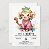 Lebhafte Wasserfarbenaffe Geburtstag Einladung (Vorne/Hinten)