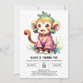 Lebhafte Wasserfarbenaffe Geburtstag Einladung