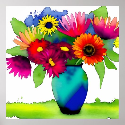 Lebhafte Wasserfarbenase und Blume Poster (Vorne)