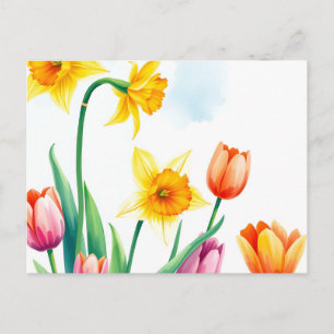 Lebhafte Wasserfarbendgetränke und Tulips Postkarte