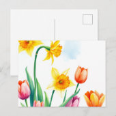 Lebhafte Wasserfarbendgetränke und Tulips Postkarte (Vorne/Hinten)