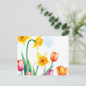 Lebhafte Wasserfarbendgetränke und Tulips Postkarte (Stehend Vorderseite)