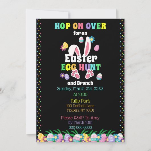 Lebhafte Wasserfarbeneierjagd und Brunch Einladung (Vorderseite)