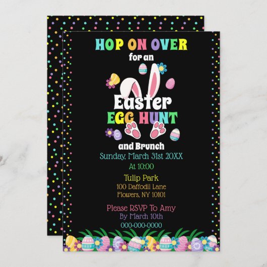 Lebhafte Wasserfarbeneierjagd und Brunch Einladung (Vorne/Hinten)