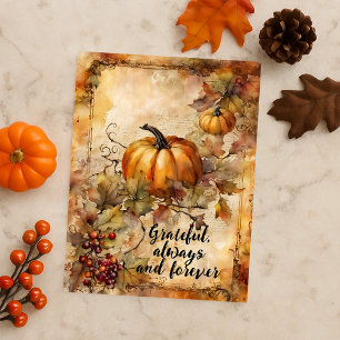 Lebhafte Wasserfarbenkürbis und Herbstlaube Ernte Postkarte