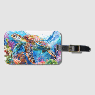 Lebhafte Wasserfarbenschildkröte Gepäckanhänger