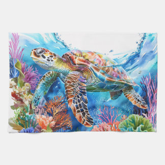 Lebhafte Wasserfarbenschildkröte Geschirrtuch