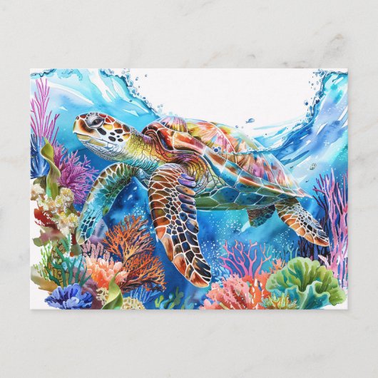 Lebhafte Wasserfarbenschildkröte Postkarte (Vorderseite)